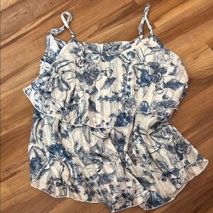 BloomChic Blue and White Ruffled Tiered Camisole
